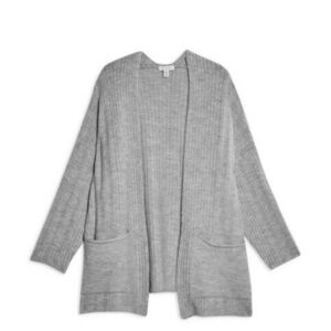 Topshop Cardigan Womens Size US 4-6 Grey Long Knit Ribbed Open Front Cozy Layer